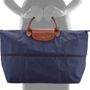 Longchamp Le Pliage Expandable Tote in Navy/beige
